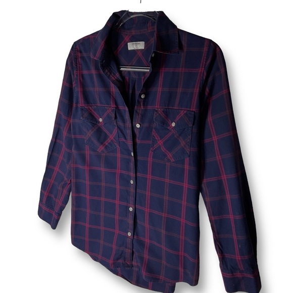 Untuckit Hayden Plaid Shirt Sz 2 Button Up Soft Cotton Blue Red - Picture 6 of 10